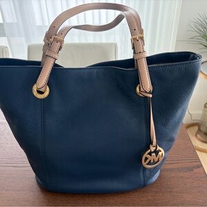 Michael Kors Dark Blue Tote with Tan Accents